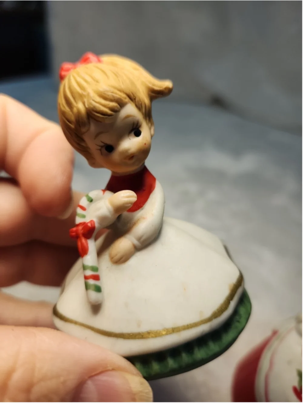 Lefton 3pc Christmas Figurines Bell, Candy Cane, Poinsettia, 1980's